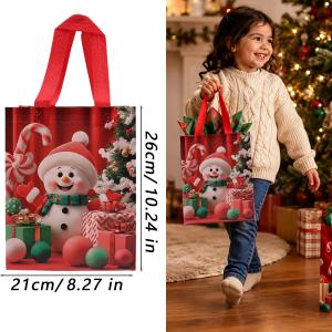 10Pcs Christmas Tote Bags Santa Claus Snowman Red Handbags Gift Packaging Bags for Xmas Party Shopping Storage