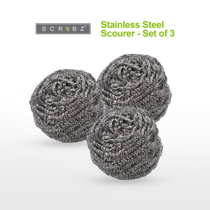 SCRUBZ Stainless Steel Scourer Set of 3 Bathroom Scourer Dishwashing Scourer Kitchen Cleaning 55x55x3cm