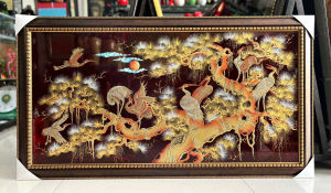 (Tặng khung) Tranh sơn mài Tùng Hạc đắp nổi hàng xuất khẩu 60x120 cm trang trí nhà cửa quà tặng tân gia khai trương ý nghĩa