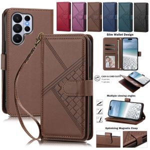 Flip Wallet Leather Casing for Samsung Galaxy S26 Plus S25 Ultra S24 FE S23 S22 Wrist Strap Card Slot Stand Cover