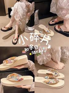 [Free Shipping] New womens flip-flops for outdoor wear summer fashion versatile bohemian beach thick-soled high-heeled sandals