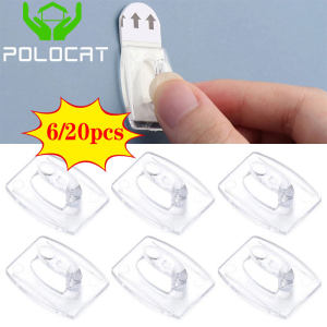 Polocat 6 / 20pcs Heavy Duty Clear No Drill Hook for Kitchen Living Room Wall Removable Hook Shelf Cable Clamp Tools 1Kg Load