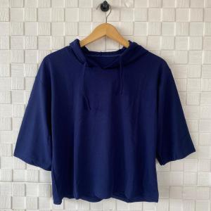 Atasan Polos Hoodie Oversize Wanita/kaos kupluk Wanita Lengan 3/4/Pakaian Wanita Terbaru Kekinian