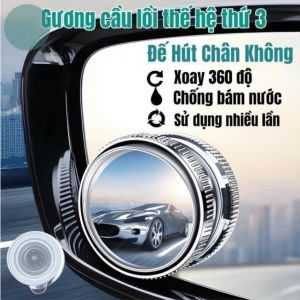 Gương Cầu Lồi Ô Tô 360 Độ Xóa Điểm Mù - Gương Phụ Chiếu Hậu Góc Rộng Chống Nước Hỗ Trợ Lùi Xe Bộ 2 Chiếc