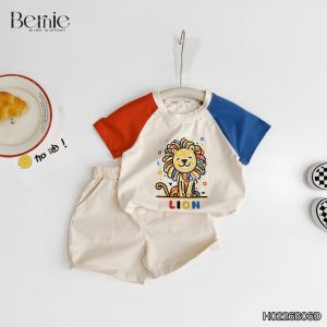 Set bộ tay ngắn bé trai áo thun cotton Animal Vui Nhộn và quần short kaki 1 đến 7t BERNIE H0226B06Đ