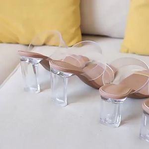 [Free Shipping] Transparent Sandals 2025 New Summer Crystal Heel High Heel Chunky Heel Mid-Heel Sandals Womens Summer Outdoor Beach Shoes