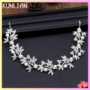 [KUNLIAN] Bạc bendable ngọc trai pha lê Bridal tóc cây nho cưới Headband tóc phụ kiện