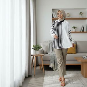 CARLINA Kemeja Wanita Renata Blouse Salur Polkadot