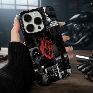 Creative motorcycle heart pattern phone case suitable for iPhone 17 16 15 14 13 12 11 Pro/Max/Plus anti drop and shockproof