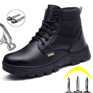 XueChur Men Safety Shoes Leather Puncture-Proof Work Boots Steel Toe Shoes Safety Industrial Shoes Winter Boots