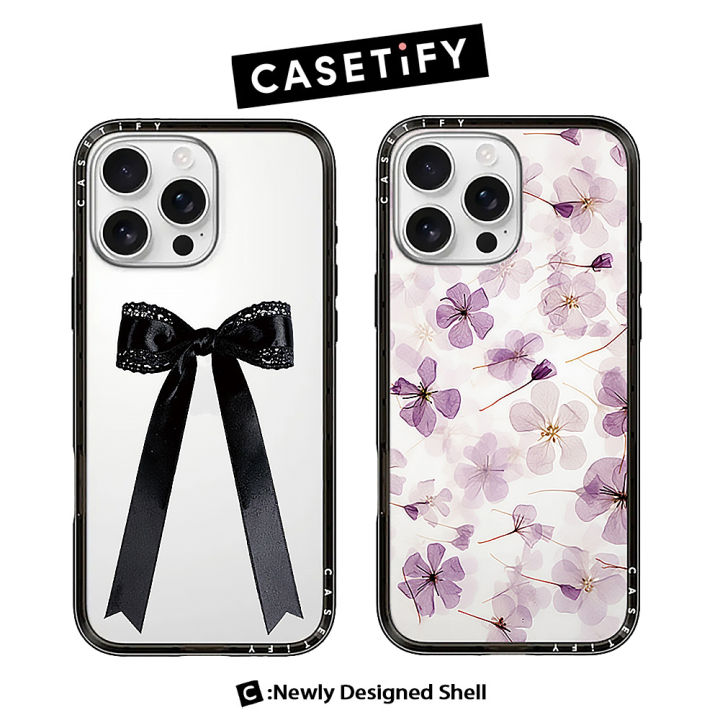 CASETiFY Black Bow Violet Flowers Acrylic Transparent with Magsafe