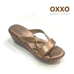 OXXO รองเท้าแตะเพื่อสุขภาพ รองเท้าแฟชั่น หน้าสวม ส้นเตารีดเย็บเชือก สูง2นิ้ว ทำด้วยหนังพียู นิ่มใส่สบาย น้ำหนักเบา SK0146