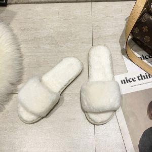 Home Women Shoes Brand Winter Warm Slippers Fur Slides Solid Slip On Female Indoor Shoes Casual Fashion