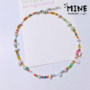 [FREESHIPMAX] Dây chuyền hạt cườm trong suốt nhiều màu mix đá sỏi trắng Vòng cổ thời trang Hàn Quốc handmade - Minehandmade