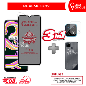 Tempered Glass Realme C21Y Anti Gores Spy Matte Privacy Free Camera Lesn dan Skin Carbon