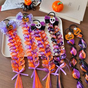 KJ57K 2Pcs Lấp lánh Dây buộc tóc thời trang Halloween Ma quái Bướm Tóc giả hóa trang Halloween Đồ dùng cho lễ hội Halloween Nơ Dây buộc tóc bện Trẻ em