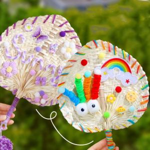 UNQIN โดปามีน ร่มมือ ทอมือ ทำด้วยมือ พัดใบปาล์ม ใช้งานได้จริง แบบจีน แฟนฟาง สำหรับการตกแต่งบ้าน