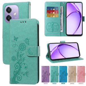 สำหรับ OPPO A3X A5 Pro A18 A38 A17 A77 A17K A16 A54 A55 A57 A57S A58 A98 A74เคสโทรศัพท์ A76กระเป๋าสตางค์หนังแม่เหล็กลายดอกไม้นำโชคพร้อมเคสพับได้มีช่องใส่เคสโทรศัพท์มือถือ