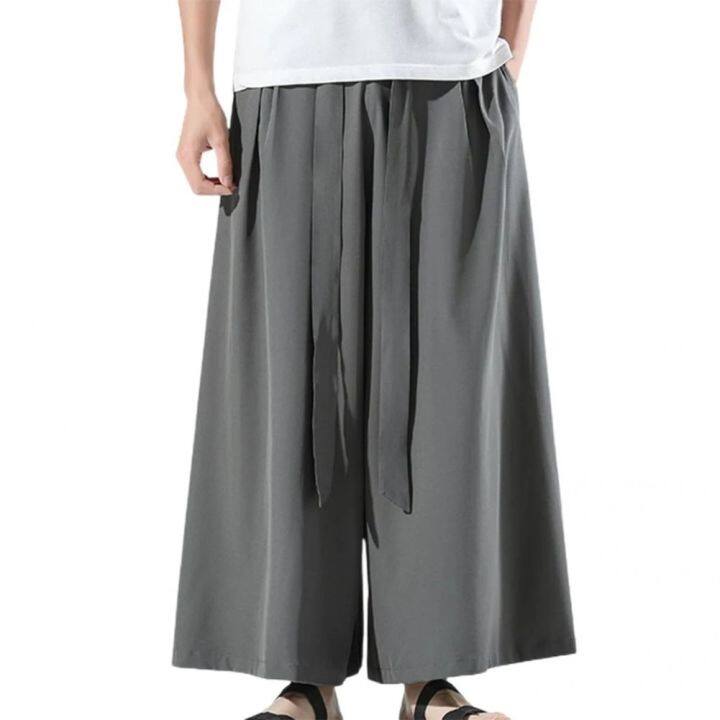 【Available】2023 Cozy Black Ice Silk Hakama Kung Fu Pants A Wide Bottom ...