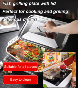 【German Quality】Thickened And Deepened Multi-Purpose Fish Baking Dish With Lid 加厚加深多用带盖烤鱼盘/Household Rectangular Baking Tray/Double Handle Square Tray/Induction Cooker Baking Tray/Large-Capacity Multi-Functional Baking Tray