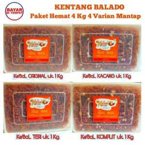 Keripik Kentang Balado Paket Hemat 4kg 4Varian Kentang Mustofa Pedas Manis Kentang Plus Kacang Kentang plus Teri Kentang plus Kacang Teri Kentang goreng Mustofa Balado Pedas Manis Camilan Kriuk