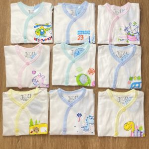 (4 Size/ 3-11kg) - SET 3 Bộ Quần Áo Sơ Sinh Cotton Tay Ngắn Nút Xéo Trắng JOU - Chất vải mềm mại thoáng mát thấm hút mồ hôi cho bé trai bé gái