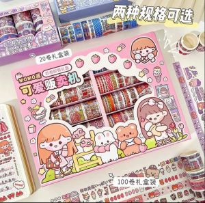 Sticker Roll Set Motif Momojan Cartoon Colorful Unik Lucu Roll Tape Scrapbook DIY Stationary Sticker Kit Book Journal Decoration Selotip Washi Tape Kartun Jepang Dekorasi DIY Stiker Gulung Isi 100 Isi 20 Korean Style