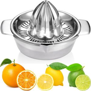 Citrus Lemon Orange Grapefruit Juicer Manual Squeezer 304 Stainless Steel Robust Hand Juicer Reamer Rotation Press with Strainer&10oz Bowl 2 Pour Spouts Dishwasher Safe Easy to Clean Heavy Duty