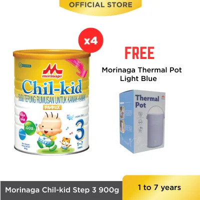 [Old Packaging] Morinaga Chil-kid Step 3 (1 to 7 years) (No Sucrose) 4 tins x 900g [Free 1 Morinaga Thermal Pot]