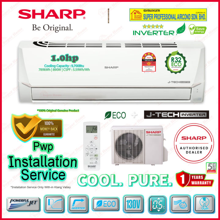 Standard Inverter R32 ((Pwp Install)) Sharp R32 1.0hp J-Tech Inverter Air Conditioner ...
