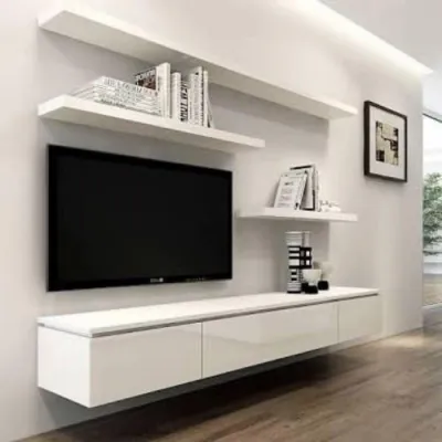 1 UNIT MEJA TV + 3 UNIT RAK DINDING 240-140 x 30 x 30 CM Tahan Lama Kayu Grad A PREMIUM Minimalis