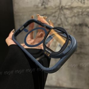 Camera Stand Acrylic Transparent Magnetic Phone Case for iPhone 15 14 13 12 11 Pro Max 14 15 Plus 防摔手机壳Casing Protection All-Inclusive Shockproof Hard Back Cover。。。