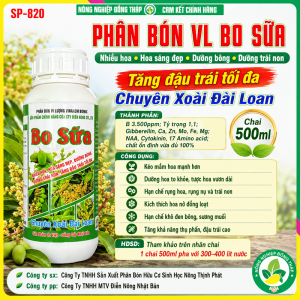 Phân Bón VL BO SỮA – Nhiều Hoa Hoa Sáng Đẹp Dưỡng Bông Dưỡng Trái Non Tăng Đậu Trái Tối Đa – Chuyên Xoài Đài Loan (Chai 500ml)