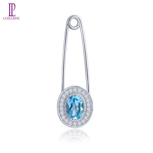 Natural 0.9 Carats Oval Blue Topaz Brooch Silver 925 Original Design Simple Korean Style Jewelry Accessory Fine Birthday Gift for Women