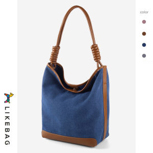 2024 LIKEBAG กระเป๋าผ้ายีนส์แฟชั่นใหม่ฉบับภาษาเกาหลีของการพักผ่อนกระเป๋าทรงจีบความจุขนาดใหญ่แบบ All-In-One กระเป๋าหลายชั้น Tas Jinjing Bahu เดียว