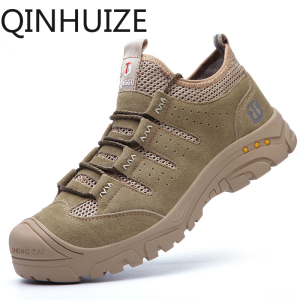 QINHUIZE Safety shoes mens anti-smashing anti-puncture steel toe cap safety shoes casual work shoes fashion light work safety boots