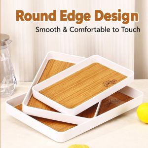 UNQIN Large Capacity Storage Tray Stackable Imitation Wood Food Serving Tray Japanese Inspired portable Dessert Fruit Tray Kitchen