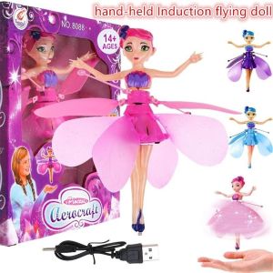 Cute Little Flying Fairy Sensor Aircraft UFO Flower Fairy Lighting Doll For Girls Aircraft Gift Aircraft Colorful Princess Induction Birthday RC Helicopter Toys For Kids