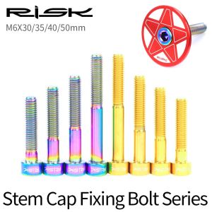 RISK Titanium Bolts M6 X 30 35 40 50mm Allen Key MTB Road Bike Taper Head Screw Bicycle Headset Cap Fixing Bolts Rainbow Gold