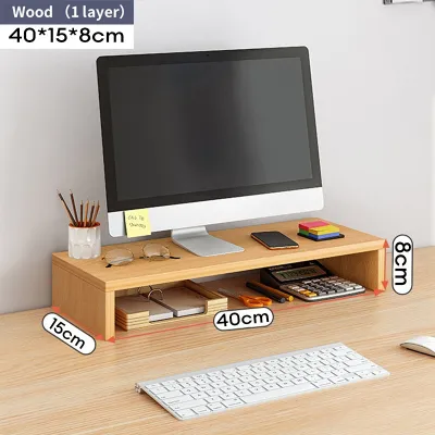 XUXU Computer Monitor Rack Desktop Organizer Drawer Wood Desktop Shelf 1/2 Layer Screen Increase Height Shelf Rak Komputer Keyboard Tray Bracket 电脑增高架