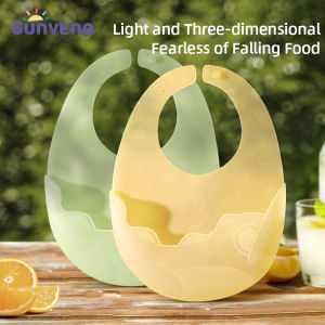 SUNVENO Foldable Baby Silicone Bib Washable Adjustable Waterproof Feeding Apron Pad for Baby and Kids Silicon