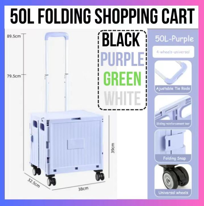 Foldable Shopping Trolley New Cart 2024 50L 55L Large Grocery Portable Plastic Folding Shopping