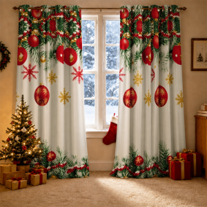 【Hot Sale Xmas Gift】Pasko Christmas Kurtina 130*220cm Semi‑Blackout Curtain Soft Cotton Door Window Curtain with 6 Plastic Rings Filipino Ber Month Home Holiday Decor
