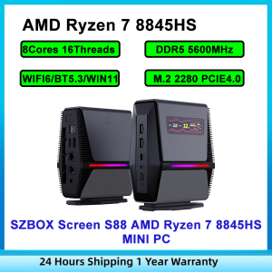 SZBOX Screen S88 AMD Ryzen 7 8845HS DDR5 5600Mhz M.2 2280 PCIe4.0 AMD Radeon™ 780M WIFI6 BT5.3 Windows11 MINI PC with Display Screen