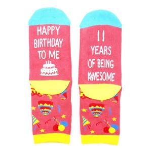Novelty Fun Happy Birthday Crew Socks with Blessing Letters Designs Middle Tube Thick Warm Party Floor Socks for Girls