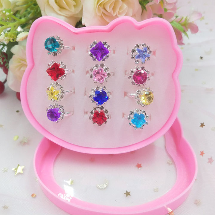 Set 12 nhẫn hợp kim đính đá nhân tạo giá sỉ cho bé