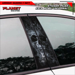Sticker Pilar Kaca Mobil Universal TENGKORAK (SKULL) Bisa Custom Gambar/Foto 1 SET (Kanan Kiri) - RON Design