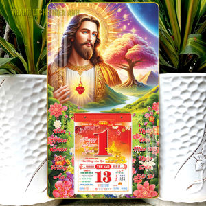 Lịch 2026 Chúa Cha Kích thước: 34x60cm bọc viền vàng kèm bloc 14.5x20.5cm (ĐC)