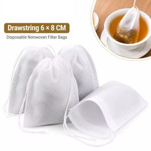 Disposable Tea BagsDrawstring Closure Empty Tea Bags Non-Woven Tea Bags Kitchen Accessories Tools Tea Filter Bags Disposable Drawstring Empty Sachets Nonwoven Food Grade for Loose Tea Coffee Spices Flavor Control