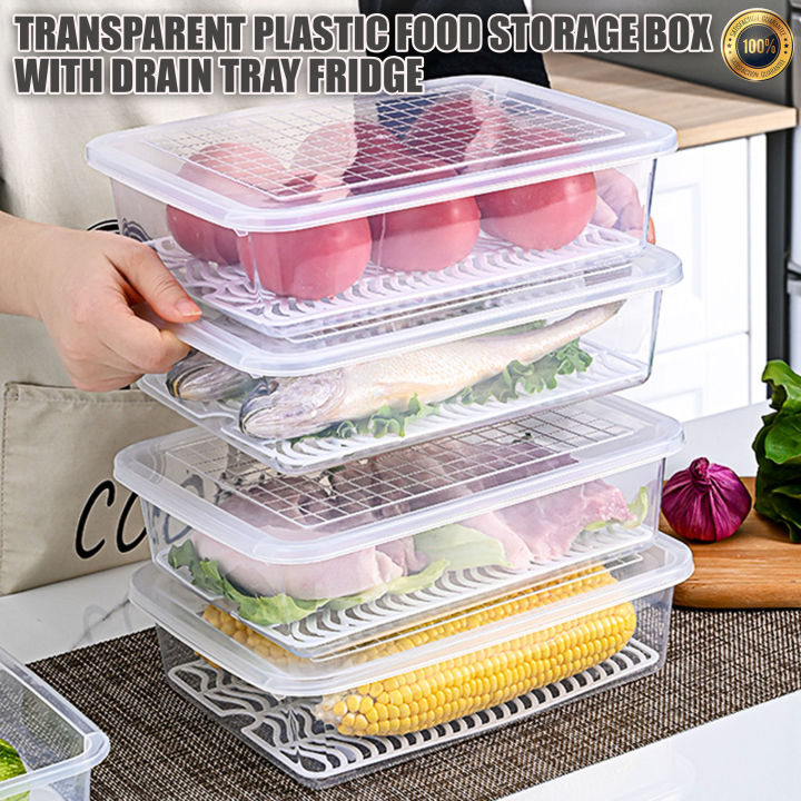 Kitchen Rectangular Refrigerator Drainage Storage Box Plastic Fruit Box ...